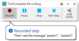 BDD step name in the Recording toolbar