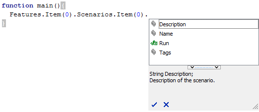 Members of the Scenario object in Code Completion