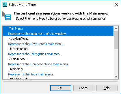 Select Menu Type Dialog
