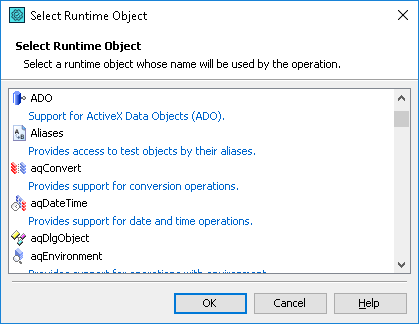 Select Runtime Object dialog