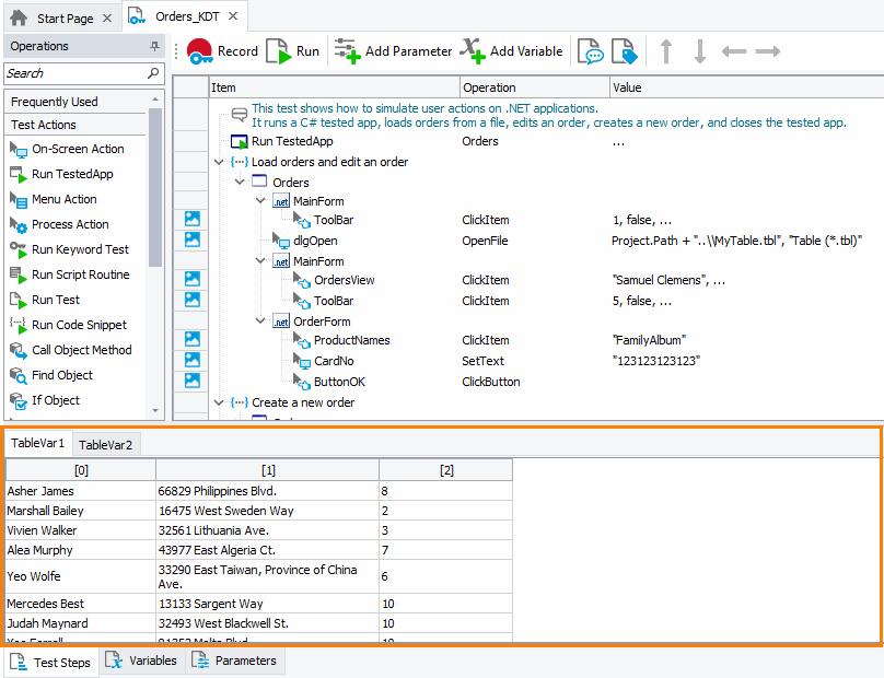 Table Variable Tabs