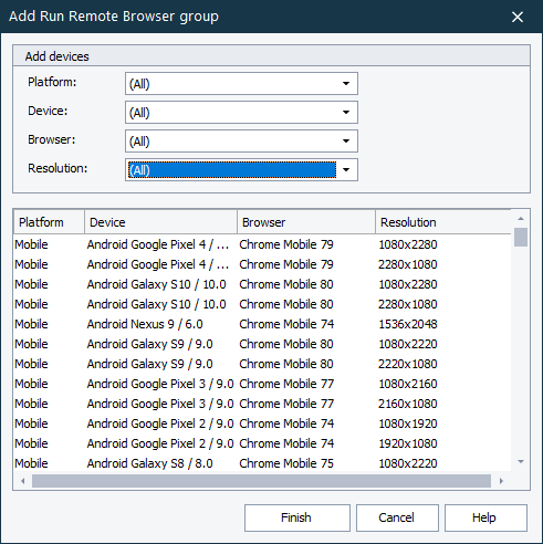 Add Remote Browser Group dialog