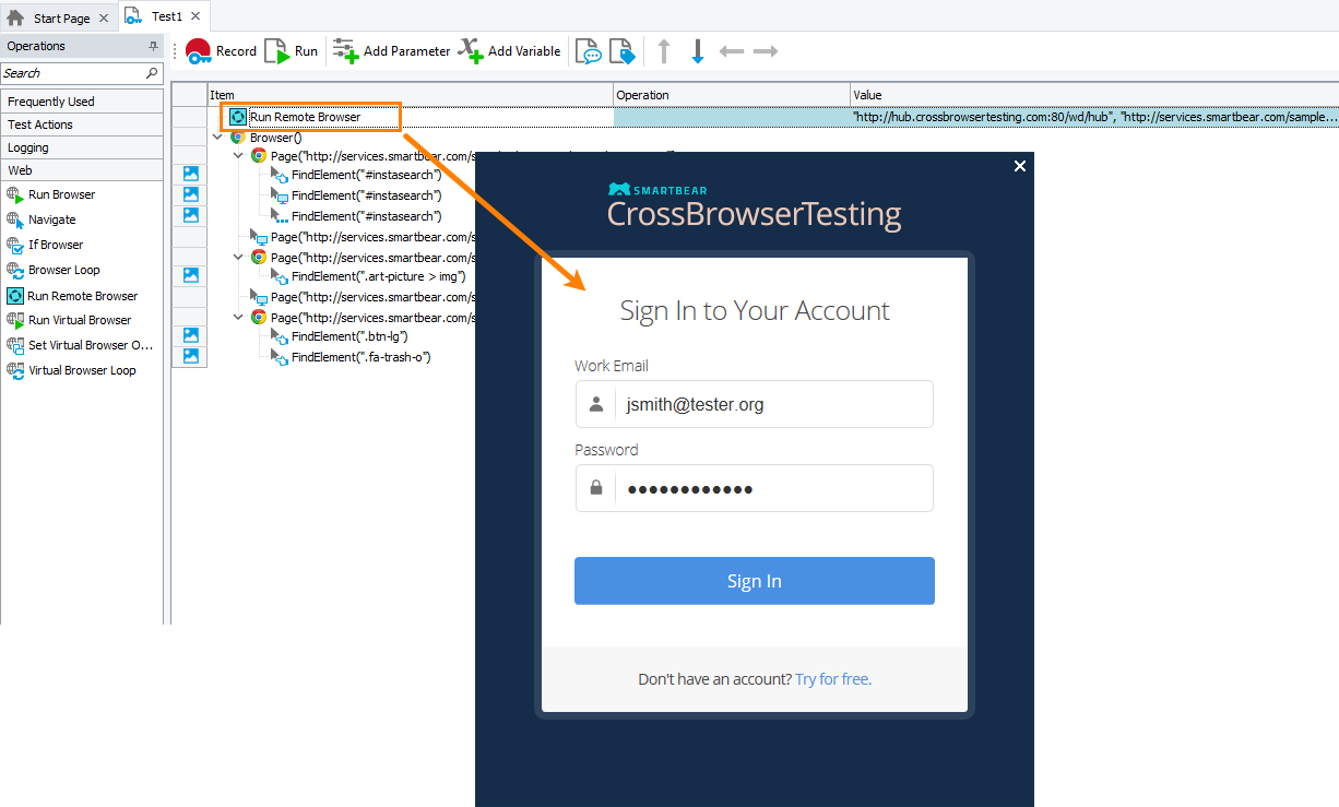 Connecting to existing CrossBrowserTesting.com account