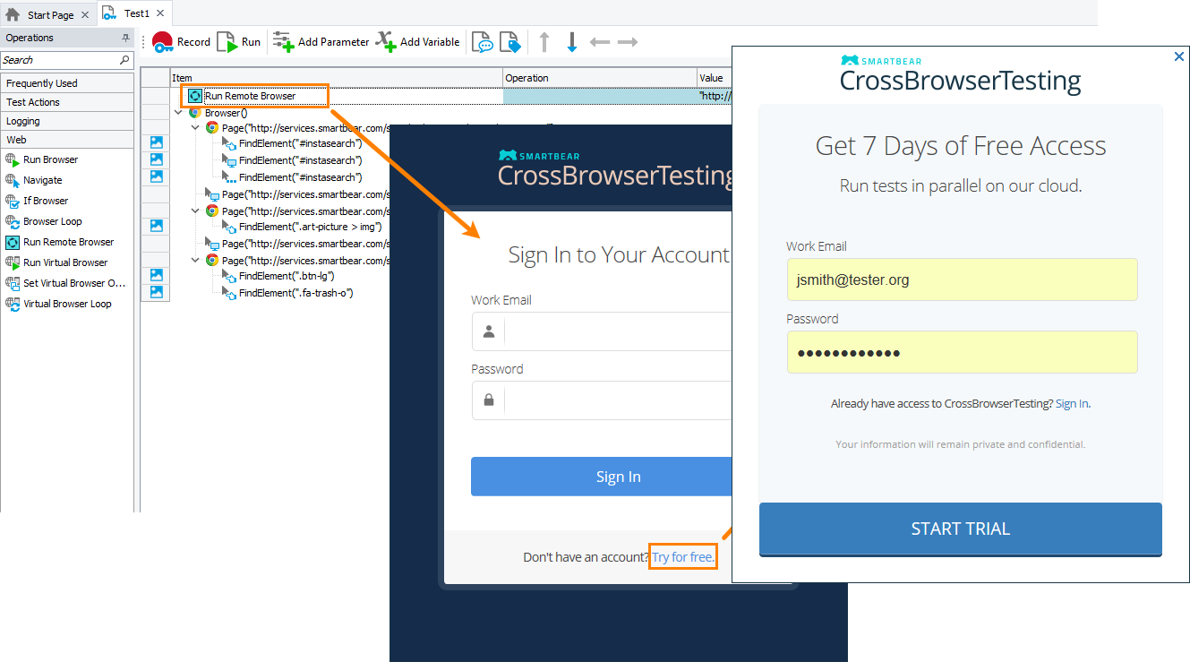 Signing up to a free trial CrossBrowserTesting.com account