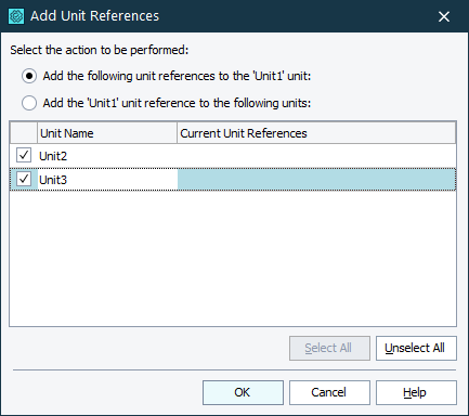 Add Unit References Dialog