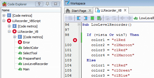 Code Explorer Showing an Error