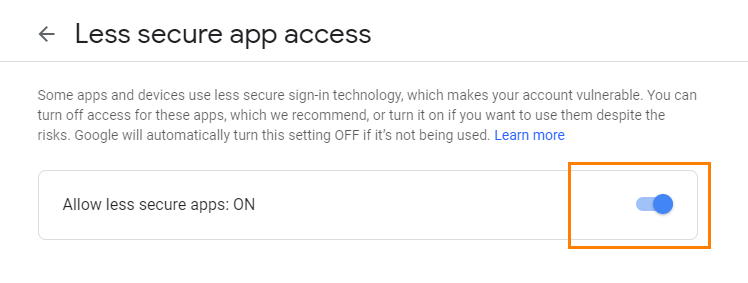 The Allow less secure apps option
