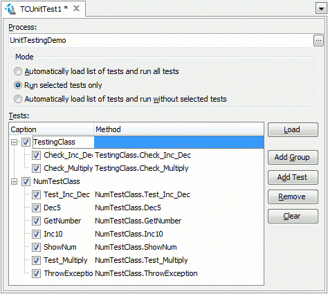 TCUnit Test item settings