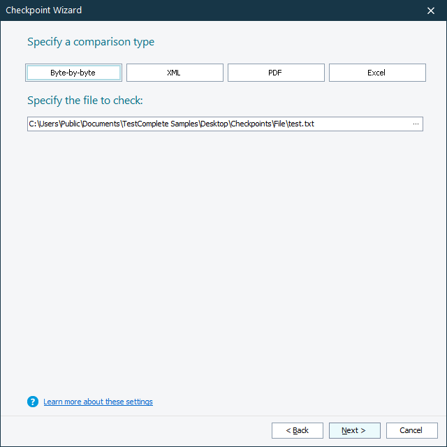File Checkpoint: Specifying a file to check