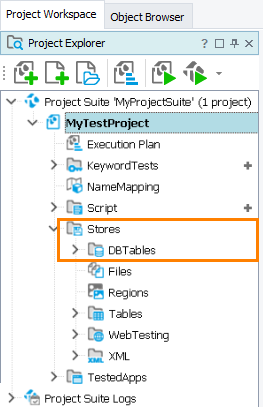 DBTables collection in Project Explorer