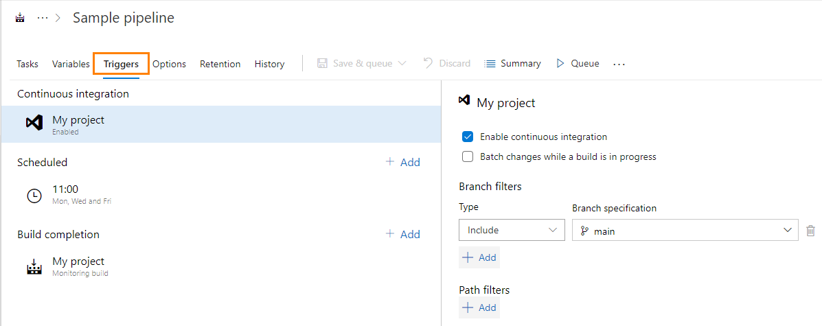Migrating TestComplete distributed tests to Azure DevOps: Setting pipeline triggers