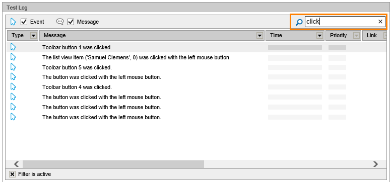 Filtering test results by the message contents