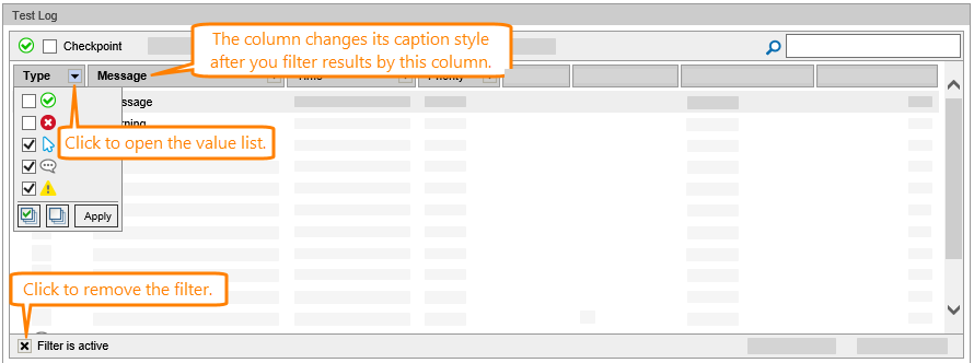 Filtering test results by values