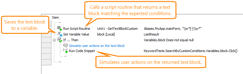 Get a needed text block and simulate user actions on it