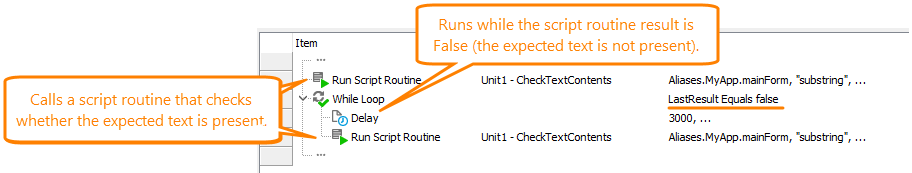 Delay the test run until the expected substring appears on the screen