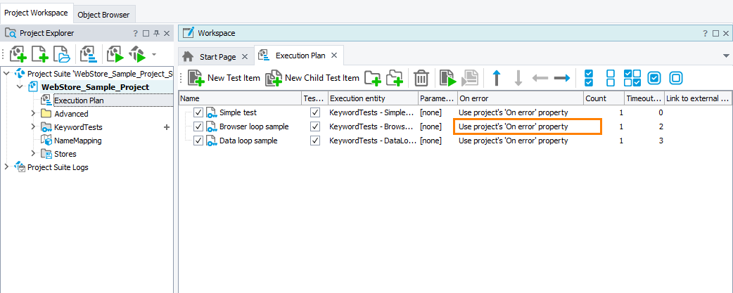 Set the On error property to Use project's On error property