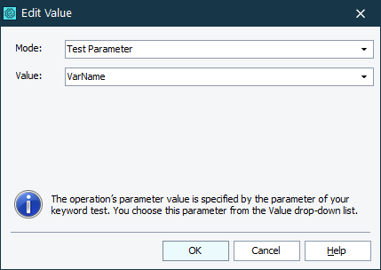 Specifying the test parameter as Value1