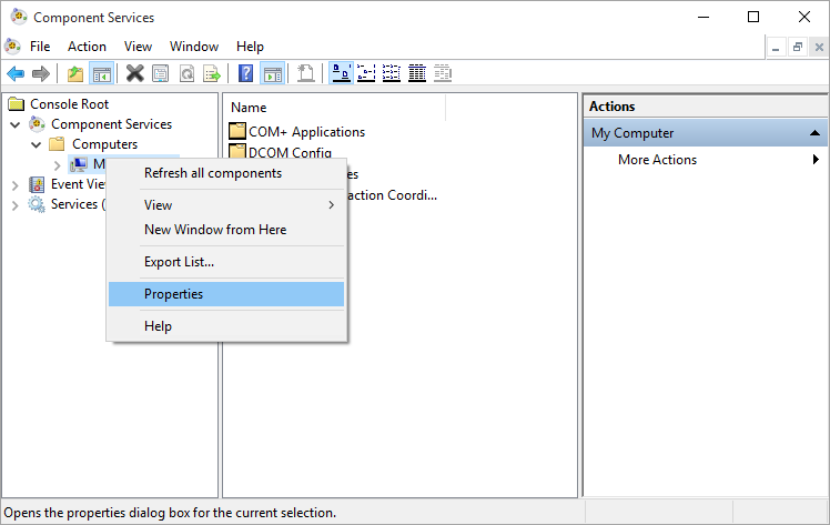 Component Services window