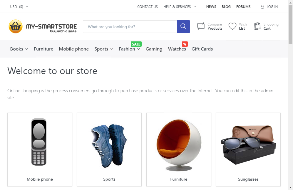 Getting Started with TestComplete (Web): SmartStore main page
