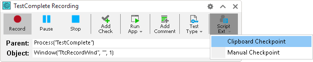 Script Extensions on the Recording Toolbar