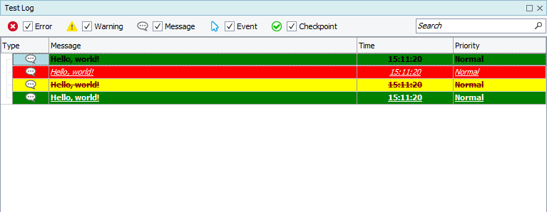 Test log with a custom-colored message