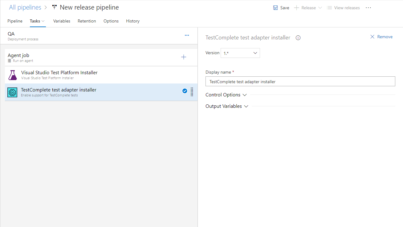 TestComplete integration with Azure DevOps: Adding the Enable TestComplete tests task