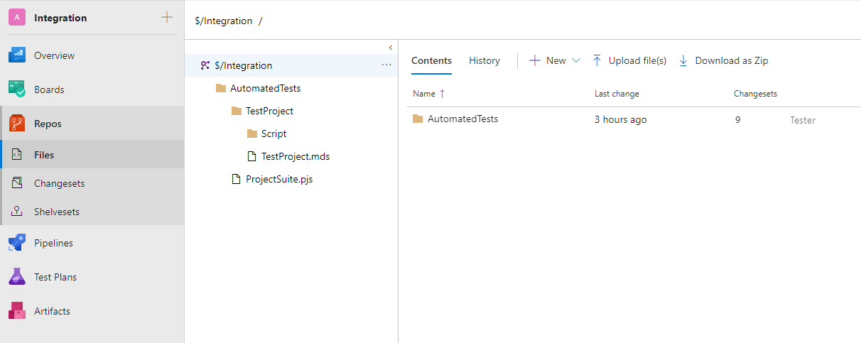 TestComplete integration with Azure DevOps: TestComplete project in a team project repository