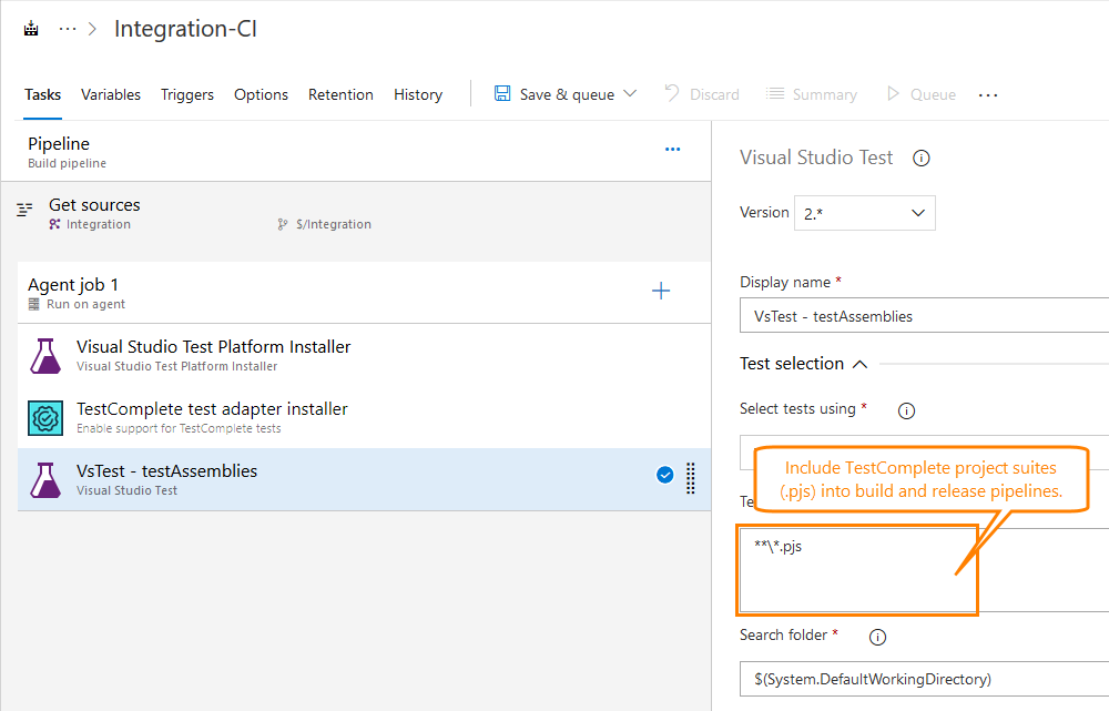 TestComplete integration with Visual Studio: Include TestComplete tests to a pipeline