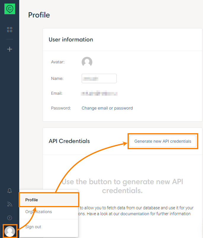 Create API credentials in CucumberStudio