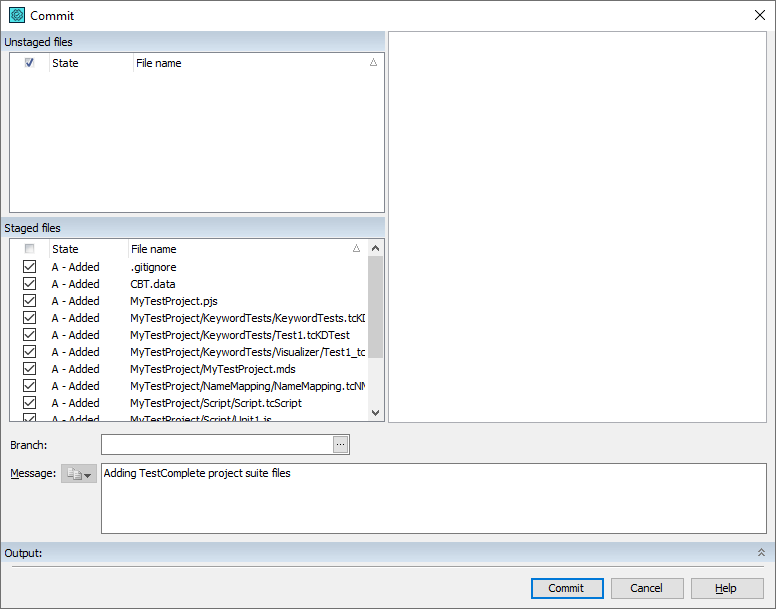 Committing TestComplete project files to the local repository