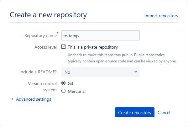 Creating a new repository in BitBucket