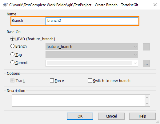 Creating branches via TortoiseGit Create Branch dialog