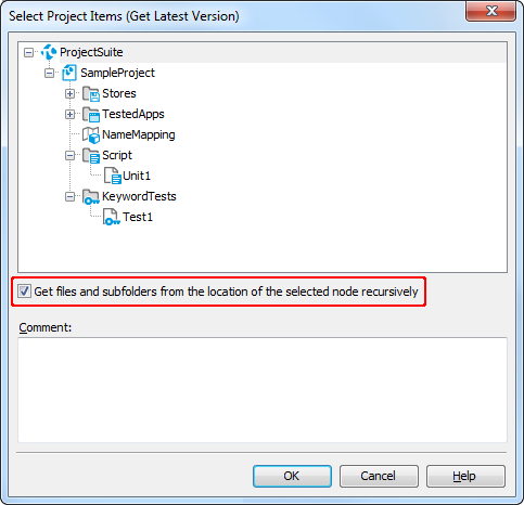 Select Project Items (Get Latest Version) dialog
