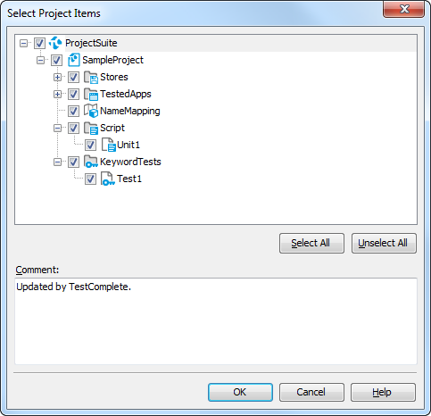 Select Project Items dialog