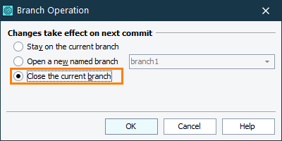 Closing Branches in TestComplete Commit Dialog