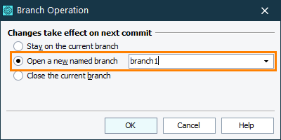 Creating Branches in TestComplete Branch Operation Dialog