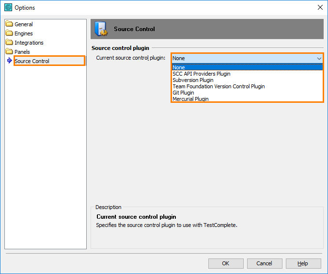 Selecting a Source Control System plugin