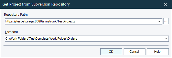 Get Project Suite from Subverson Repository Dialog