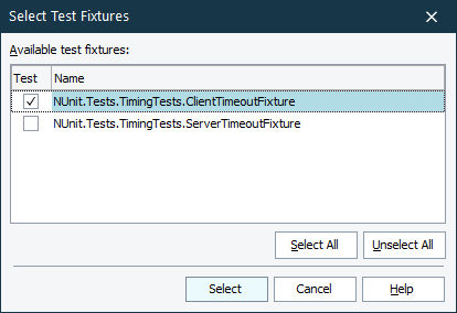 Select Test Fixtures Dialog