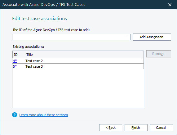 Associating TestComplete test items with Azure DevOps / TFS test cases: Adding associations