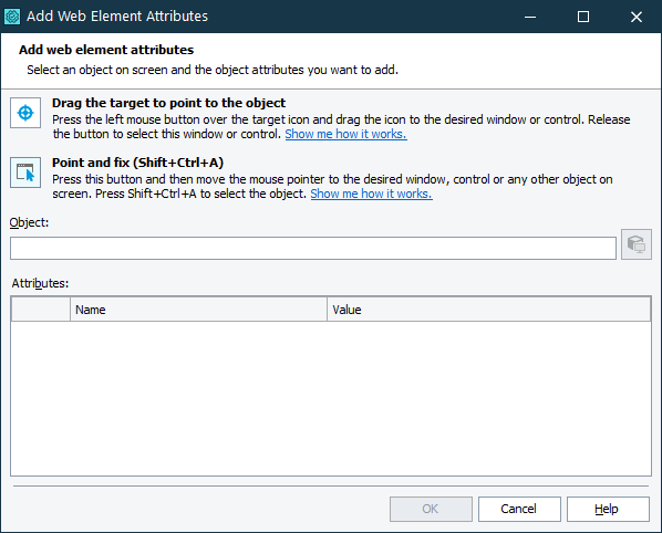 Add Web Element Attributes Dialog