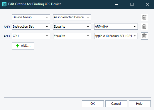 Edit Criteria for Finding Device dialog