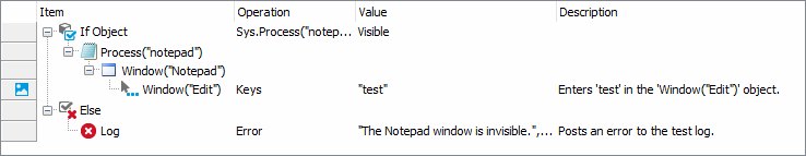 A keyword test with the If Object operation