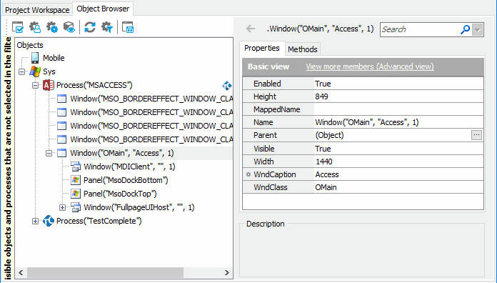 Microsoft Access application in Object Browser