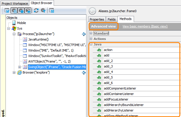 Native Properties of an Oracle Forms Frame in Object Browser