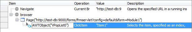 A keyword test operation over a non-mapped Oracle Forms object