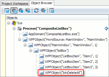 Button in the list box object hierarchy in the Object Browser