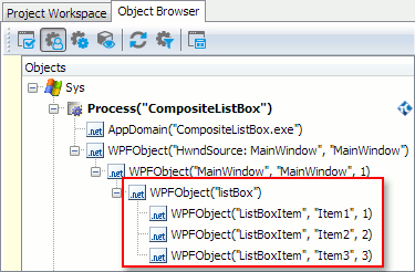 List box object hierarchy in the Object Browser