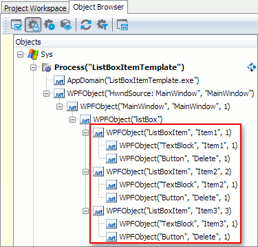 Buttons in the list box object hierarchy in the Object Browser