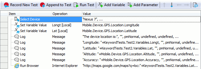 Accessing GPS data from keyword tests